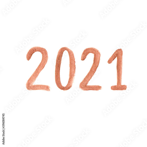 2021 Year Watercolour brush numbers isolated on white background
