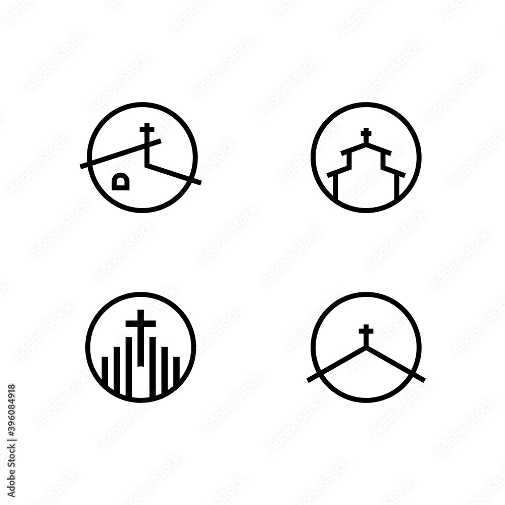 Set of Church building icon and logo outline