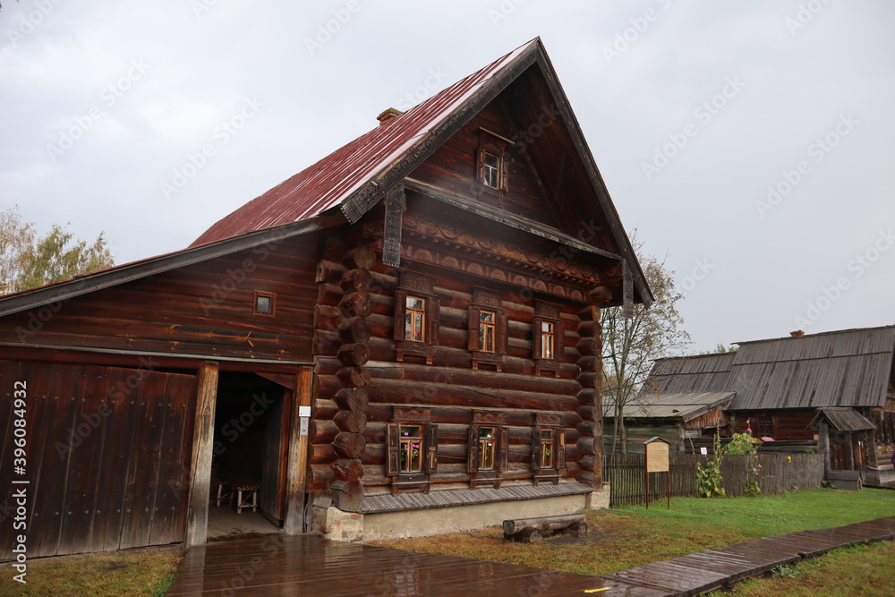 View of the village, old wooden house, architecture and history, culture and construction technology. Travel and sightseeing arrangements. View of the village, old wooden house, architecture and history, culture and construction technology. Travel and sightseeing arrangements.