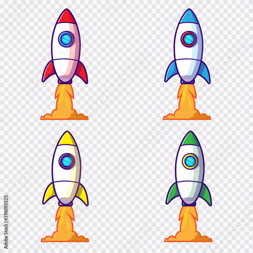 set rocket cartoon vector icon illustration. transparant background