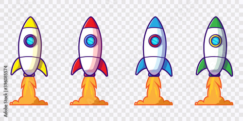 set rocket cartoon vector icon illustration. transparant background
