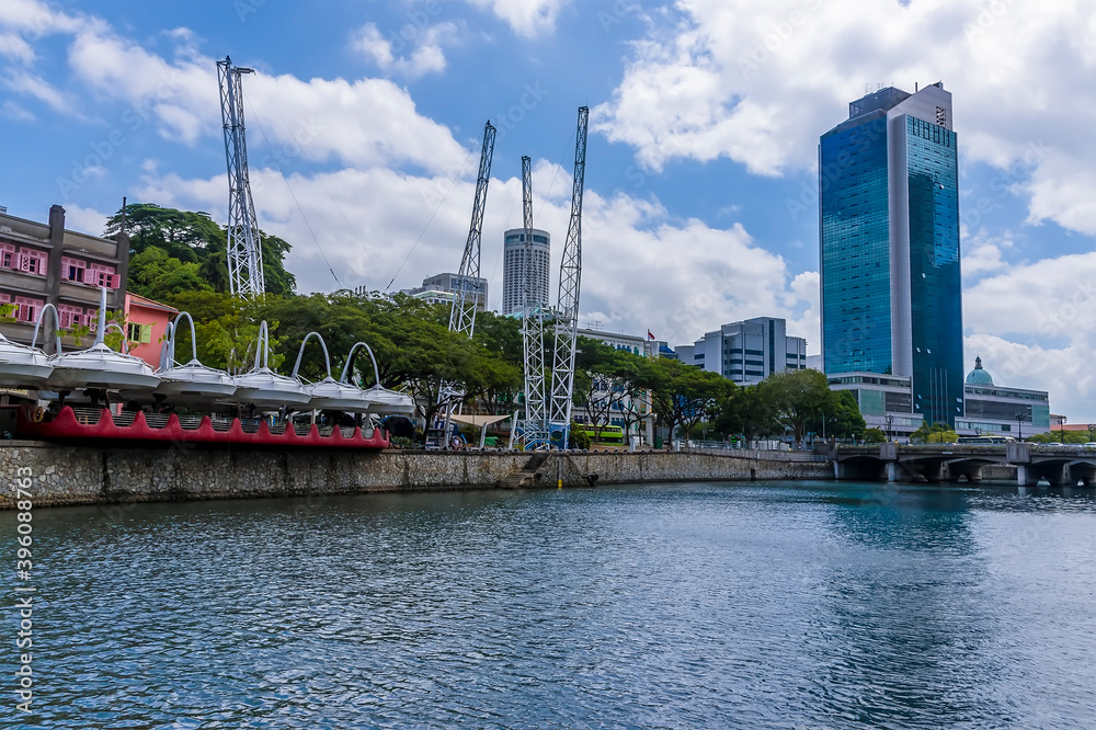 A view up the Singapore river away from Clarke Quay in Singapore, Asia A view up the Singapore river away from Clarke Quay in Singapore, Asia