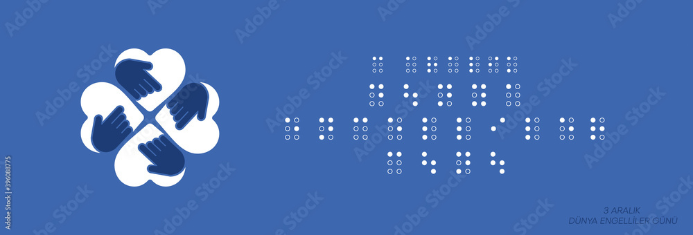 International Day of Persons with Disabilities, conjunction with  braille alphabet is spelled. Braille concept. Alphabet on blue background. Banner design. - obrazy, fototapety, plakaty 