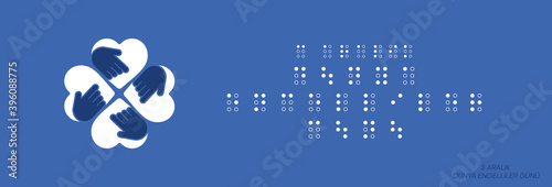 International Day of Persons with Disabilities, conjunction with  braille alphabet is spelled. Braille concept. Alphabet on blue background. Banner design.