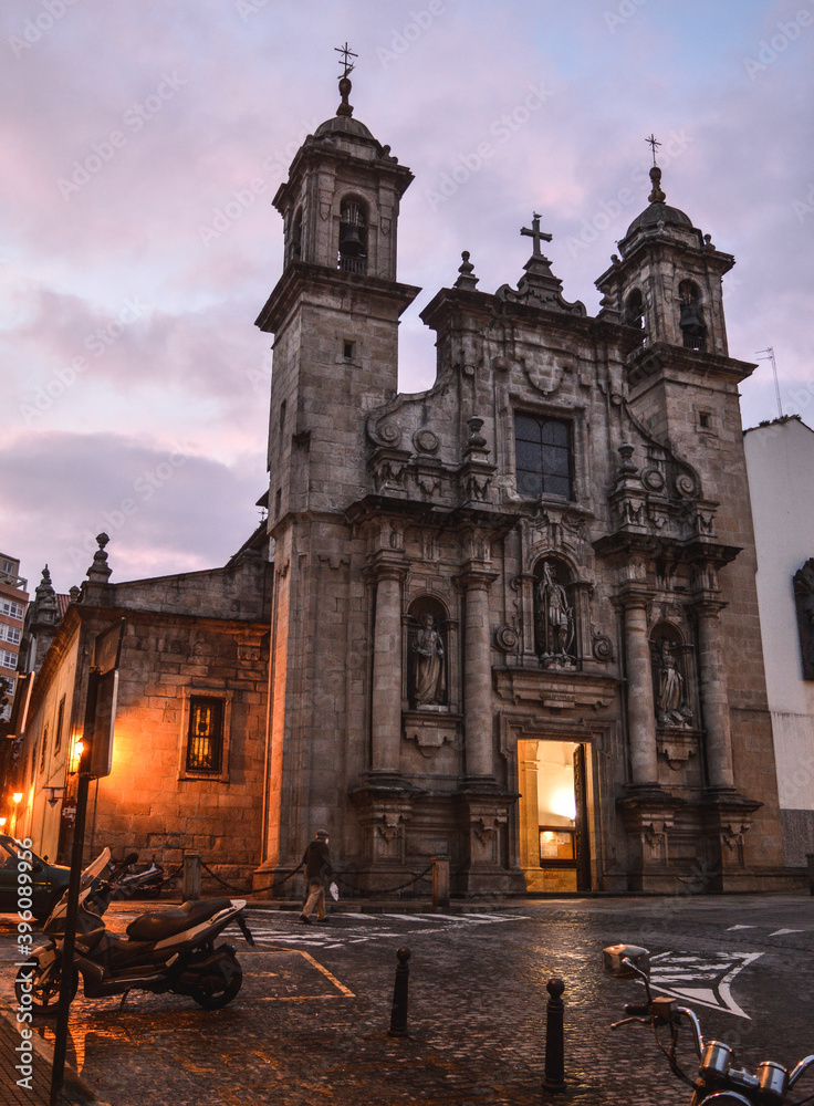 a cathedral of galicia at dusk