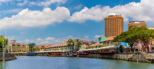 A view from a riverboat towards Clarke Quay in Singapore, Asia photo