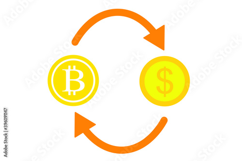 ドルとビットコインの取引　ベクターイラスト
