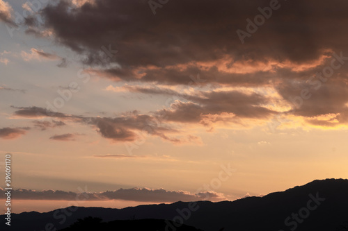 colorful of sky and beautiful mountain landscape.Morning sunrise time mountain scenery © Konkhay