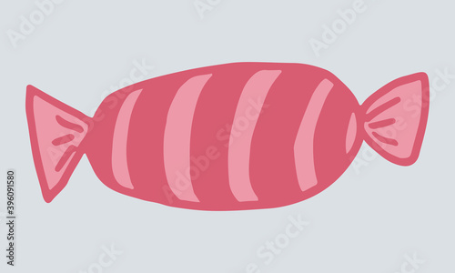 Doodle wrapped candy illustration. Hand drawn dessert isolated on white background. Vector festive icon for candy shop poster. Sweet unhealthy food