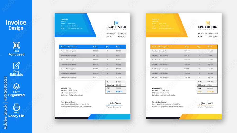 Business invoice form template, Invoice bill design template, Bill form business invoice and Office bill Design, minimal business invoice template vector design