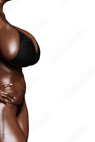 Sexy young afro american woman with big boobs in a black bikini