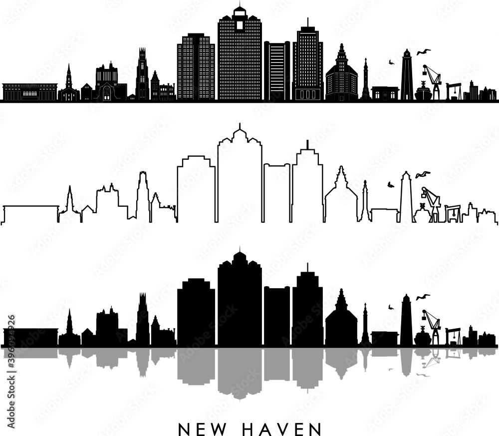 NEW HAVEN Connecticut  SKYLINE City Outline Silhouette
 - obrazy, fototapety, plakaty 