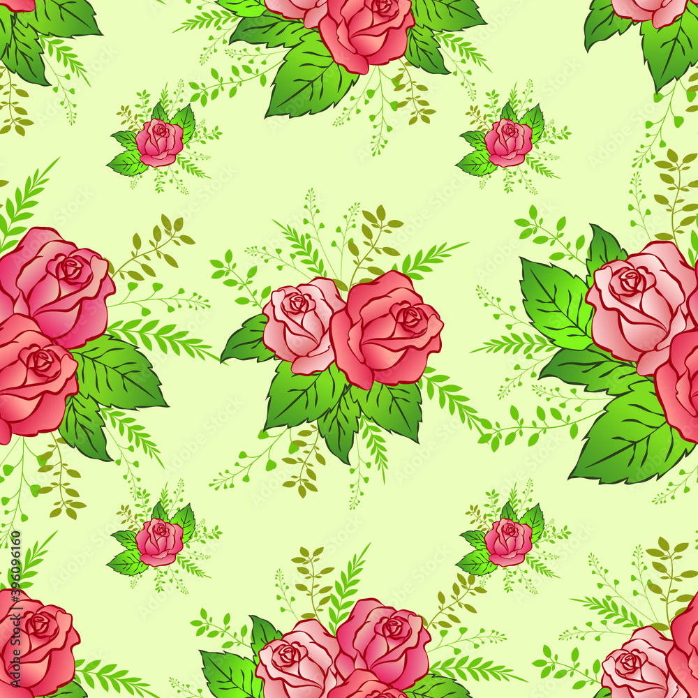 Light yellow seamless background with bright roses
