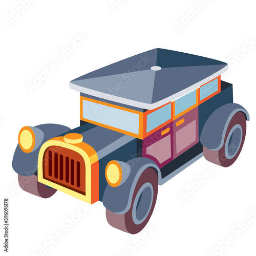 retro car with tent roof, cartoon illustration, isolated object on white background, vector,