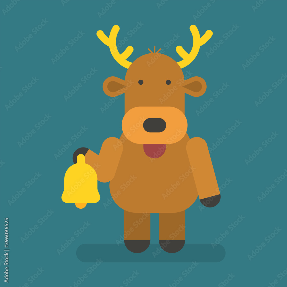 Reindeer holding christmas bell. Vector character Reindeer holding christmas bell. Vector character