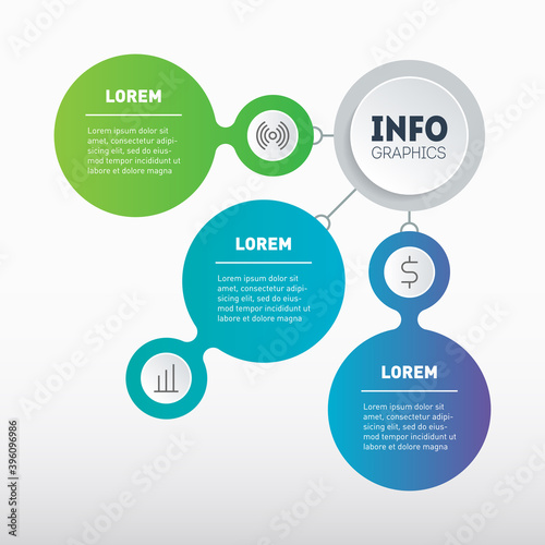Brochure design template. Business presentation concept with three options. Template of chart. Infographic or diagram of technological or education process with 3 directions.