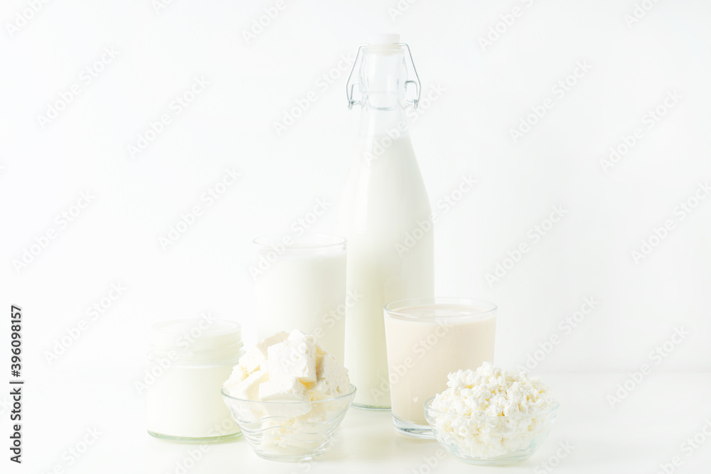 Different milk products: milk, cheese and yoghurt Different milk products: milk, cheese and yoghurt