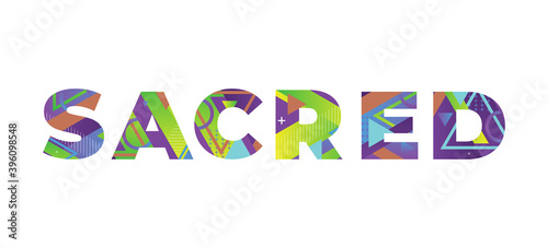 Sacred Concept Retro Colorful Word Art Illustration