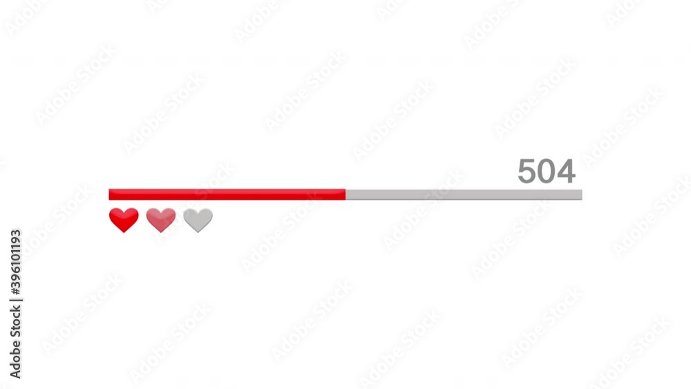 Likes counter animation with red hearts, on white and black backgrounds