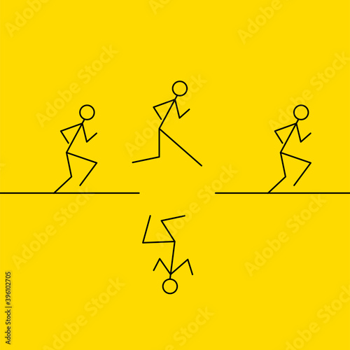 People jumping into abyss. Crisis metaphor