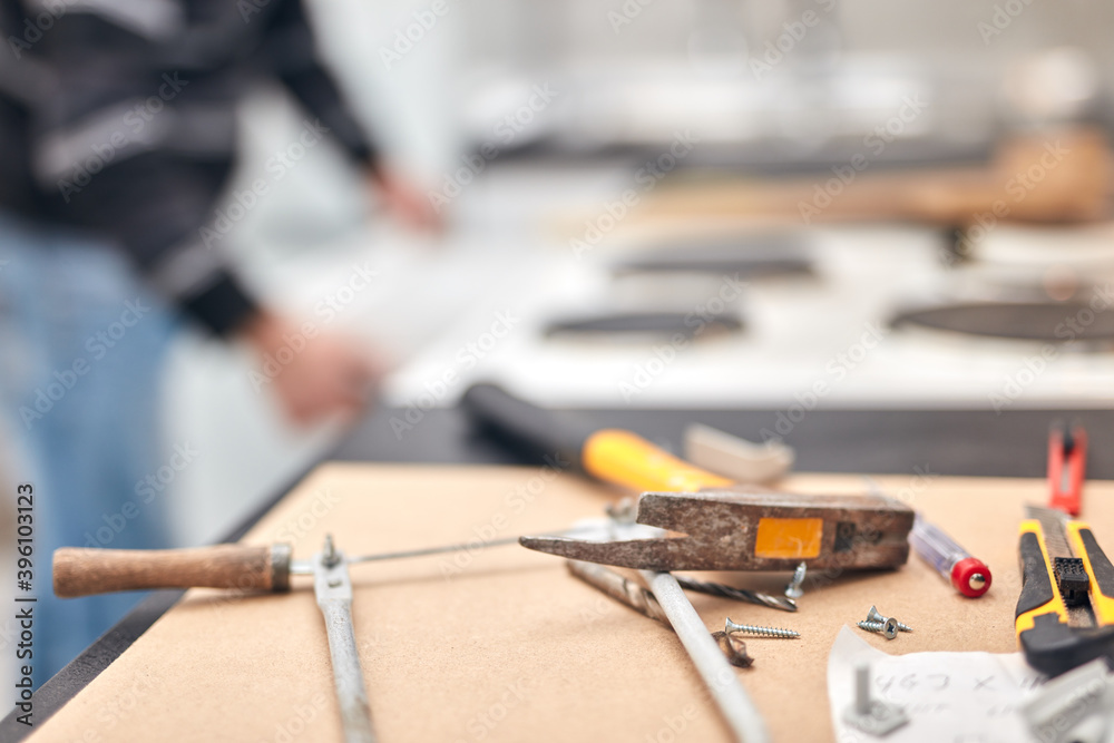 Handyman's miscellaneous tools for fixing furniture and various things.