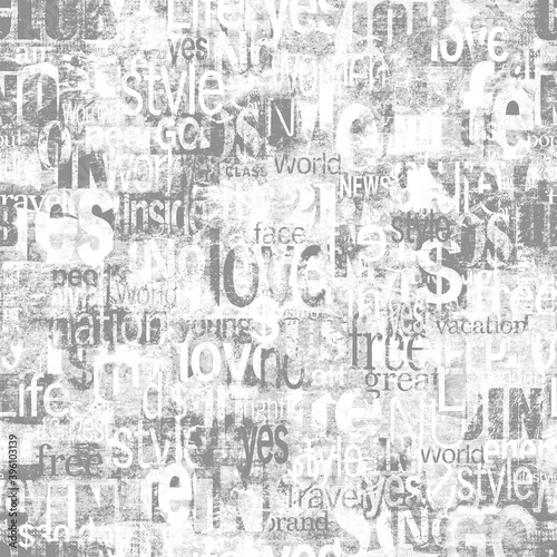 Abstract grunge urban geometric chaotic seamless pattern with words  letters