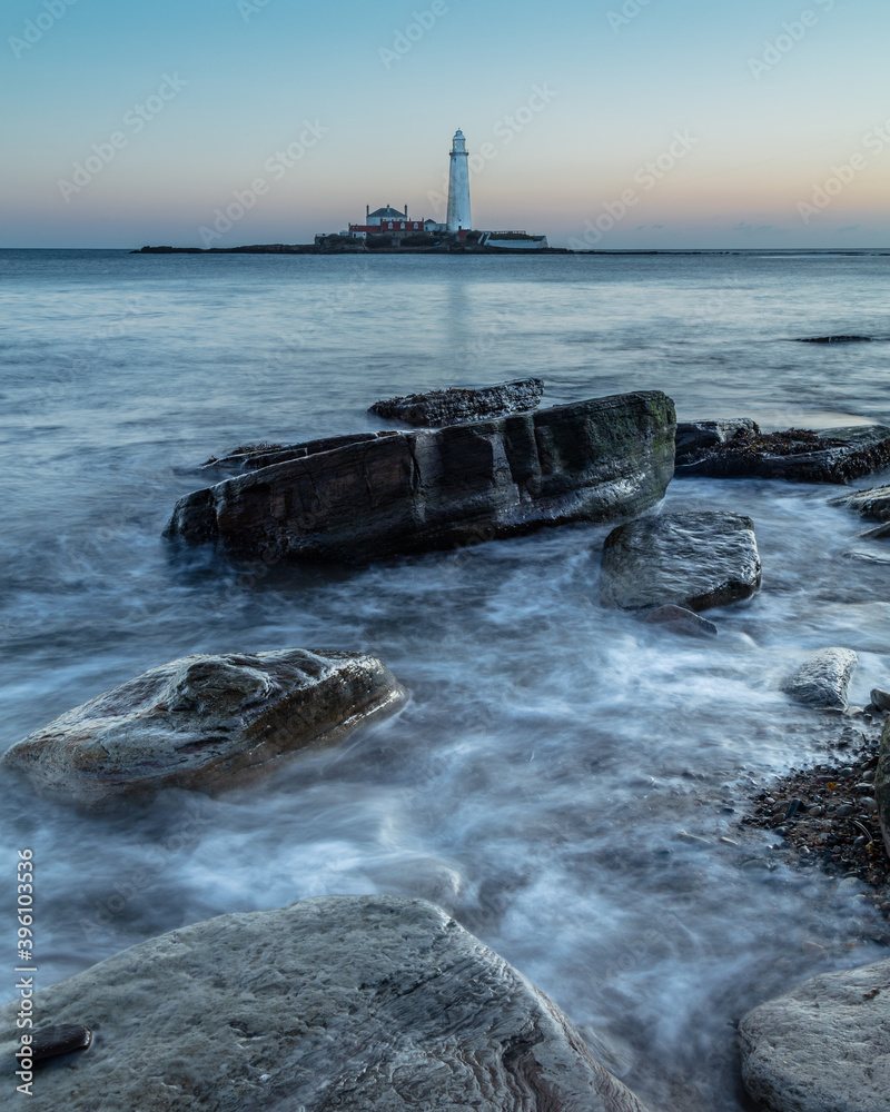Grey morning at St Marys Lighthouse, Whitley Bay, on the north east coast of England, UK.