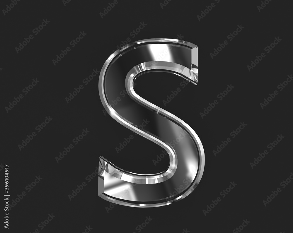 Naklejka premium White polished glassy transparent alphabet - letter S isolated on dark background, 3D illustration of symbols