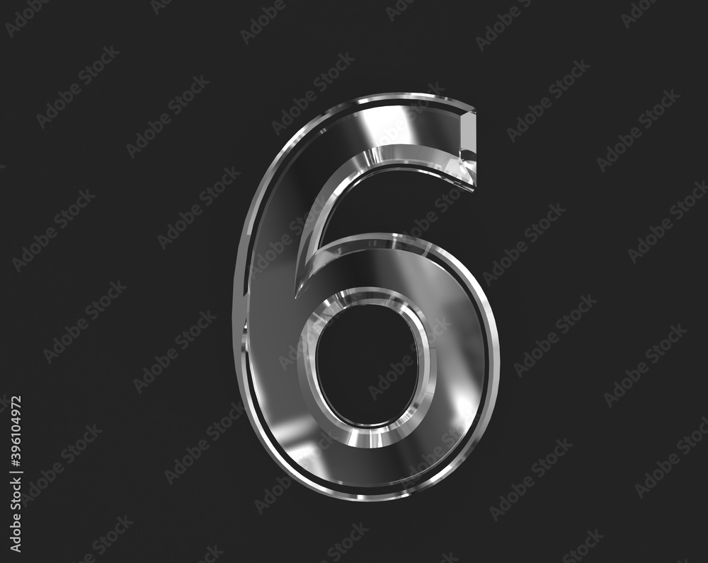 White shine glass made transparent font - number 6 isolated on dark background, 3D illustration of symbols White shine glass made transparent font - number 6 isolated on dark background, 3D illustration of symbols