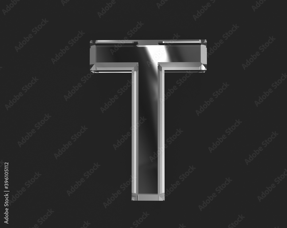 White shine reflective transparent font - letter T isolated on dark background, 3D illustration of symbols White shine reflective transparent font - letter T isolated on dark background, 3D illustration of symbols