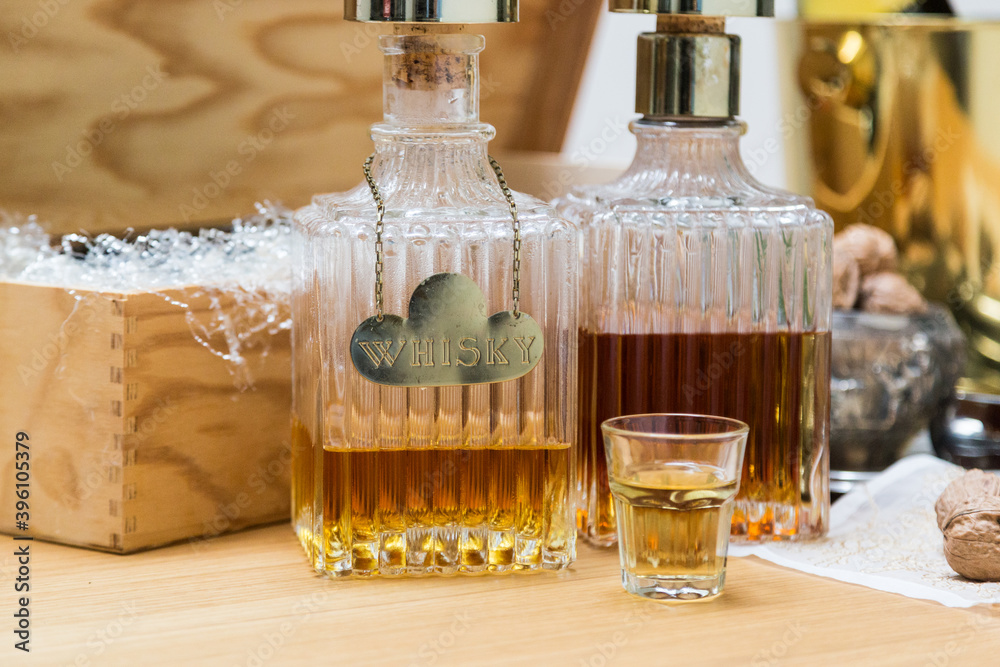 Liquor, nuts and wine, food and drink winter concepts Liquor, nuts and wine, food and drink winter concepts