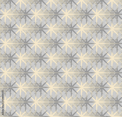 3D geometric abstract seamless pattern. Stylish fantasy texture with stars shapes. Grey background color is easy to change to get new amazing effects