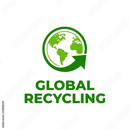 Global recycling logo template. Recycle vector template. Save the world logo idea. Earth day logotype. Sustainable earth logo. Ecology logo.