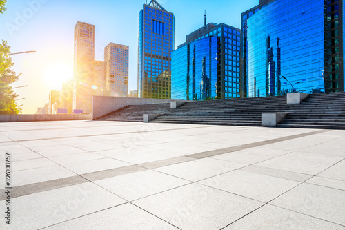 Empty square floor and modern commercial building landscape in Beijing China.