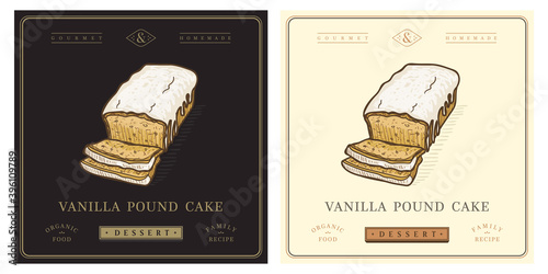 Vanilla pound cake with glaze retro vintage