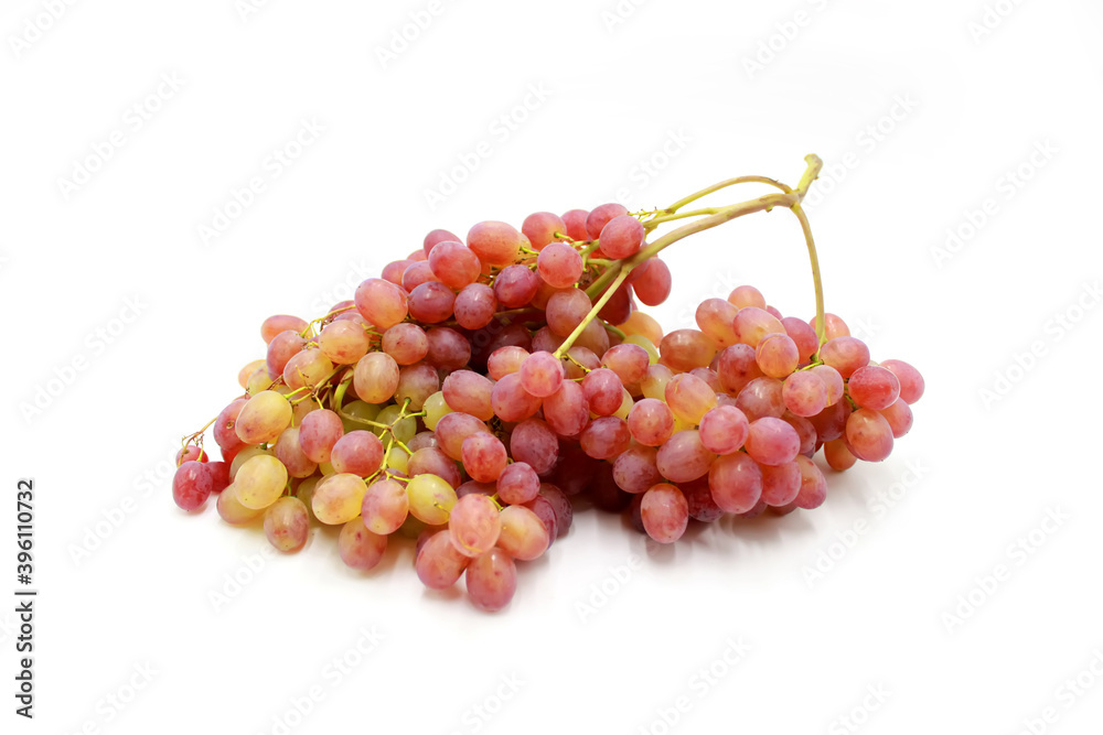 Pink fresh kish mish grapes isolated on white background