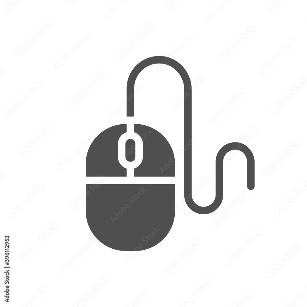 Computer mouse with cable or wire icon. Simple glyph symbol. Computer mouse with cable or wire icon. Simple glyph symbol.