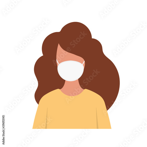 Woman wearing protective medical masks. Wearing facial mask vector illustration in flat design. Protection against viruses, bacteria, smog, urban air pollution, emissions of polluting gases. Vector.