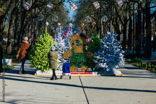 View of colorful Christmas decorations in the streets of Reims during the coronavirus epidemic, the city of Reims offers a Christmas village adapted to the health crisis
