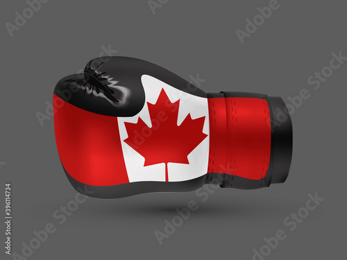 isolated boxing glove with a print of Canadian flag, realistic vector illustration