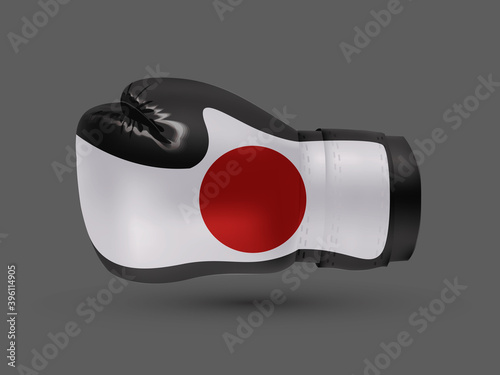 isolated boxing glove with a print of Japanese flag, realistic vector illustration