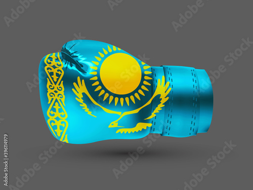 isolated boxing glove with a print of Kazakhstan flag, realistic vector illustration