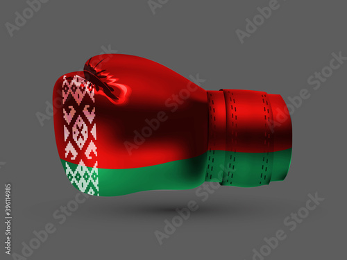 isolated boxing glove with a print of Belorussian flag, realistic vector illustration