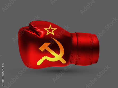 isolated boxing glove USSR flag realistic 3d design vector illustration