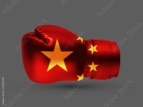 isolated boxing glove Peoples Republic China flag realistic 3d design vector illustration