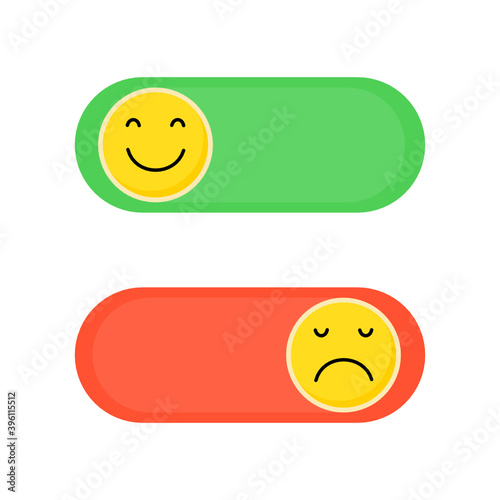 Happy and sad icons on switch isolate on white background.