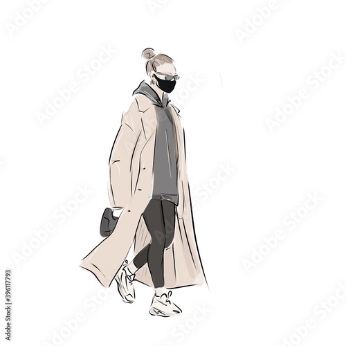 woman masked fashion sketch