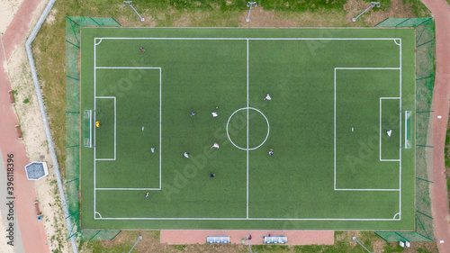 Aerial view on Football Pitch, Drone phote, Top view 