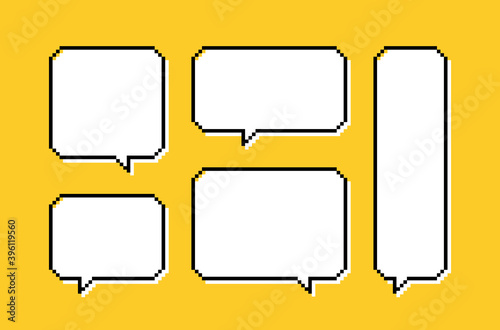 Set different pixel speech bubble. Geometric texting dialogue boxes isolated on transparent background. Modern vector illustration