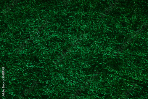 Green textured sewn background. View from above. Environmental themes. Copy space.